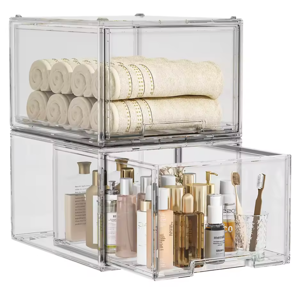 BinWorksHome Large Clear Stackable Drawer Organizer