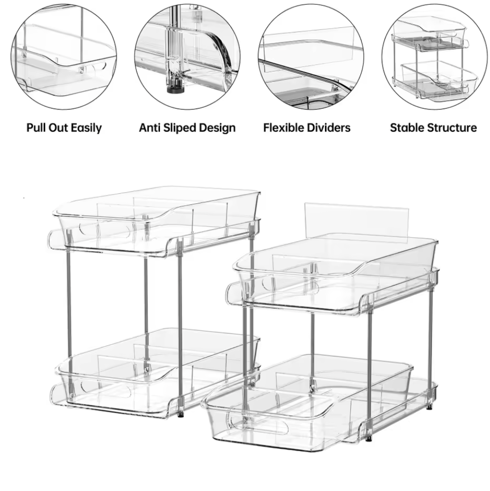 BinWorksHome Clear Under-Sink Organizer | Kitchen, Bathroom & Pantry Storage