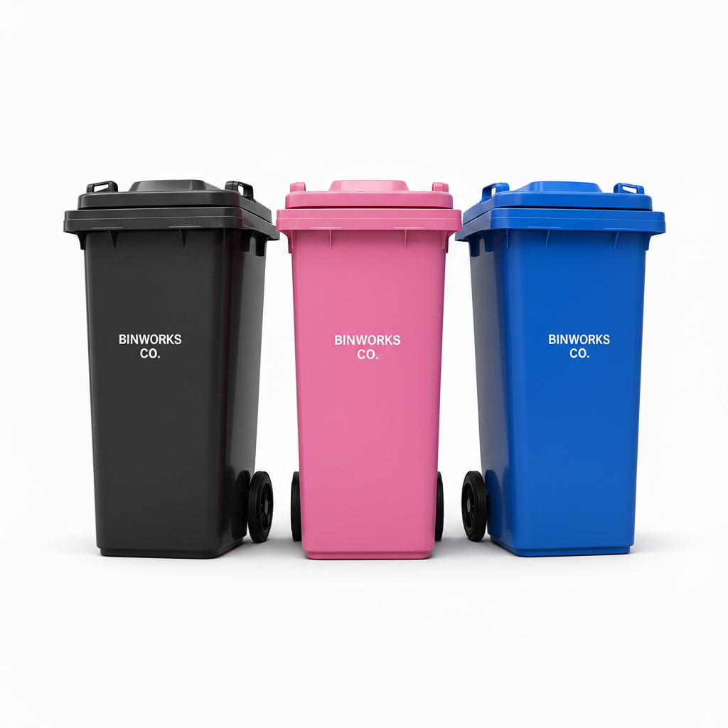 BinWorks Co. 120L Colour Pop Trio – Black, Pink and Blue bins square