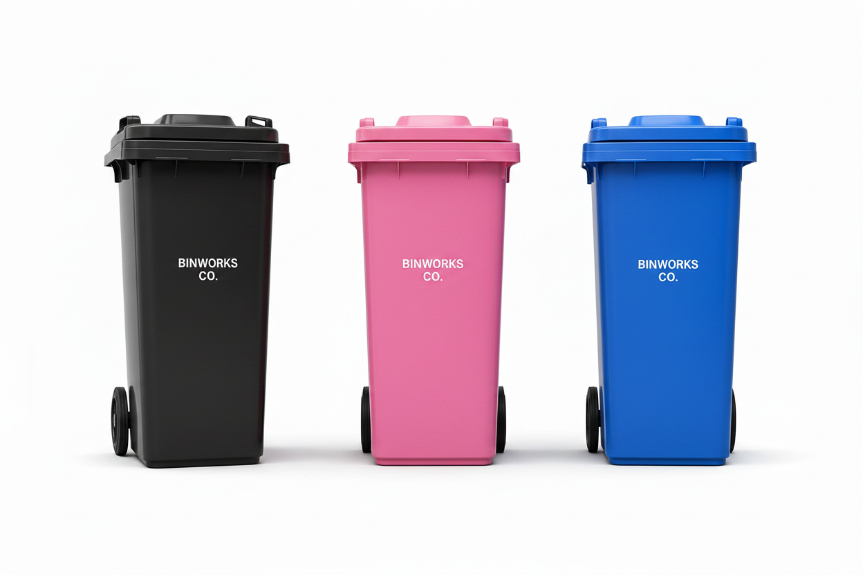 BinWorks Co. 120L Colour Pop Trio – Black, Pink and Blue bins